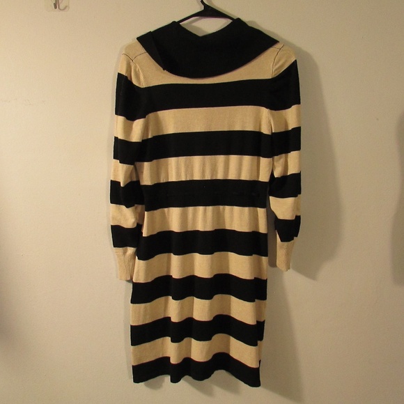 Pink Rose Black and Cream Striped Long Sleeve Dress - Picture 3 of 3